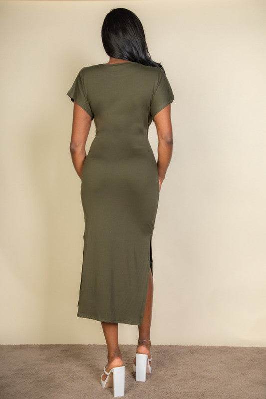 Tie Front Short Sleeve Side Slit Dress - Shop Style & More | Fresh Looks, Everyday Deals & Free Shipping