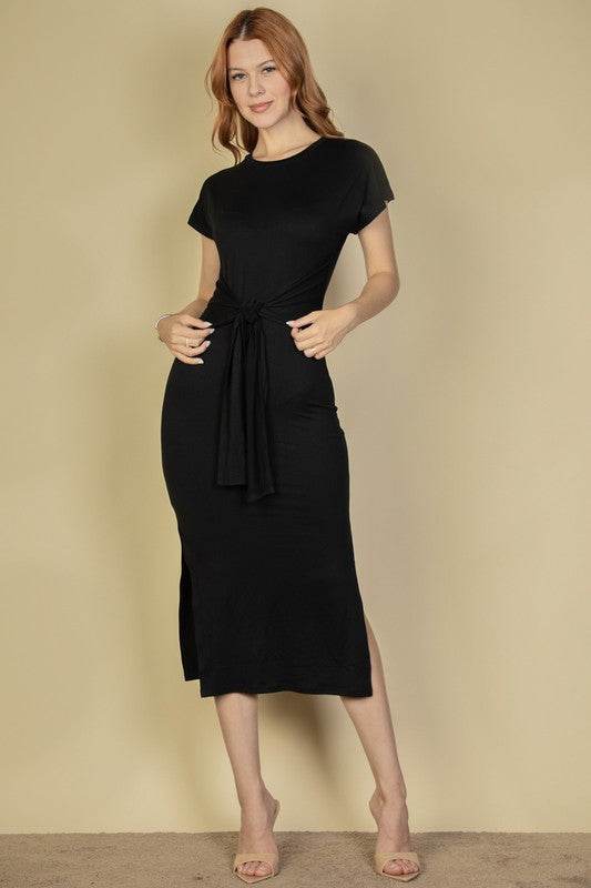 Tie Front Short Sleeve Side Slit Dress - Shop Style & More | Fresh Looks, Everyday Deals & Free Shipping