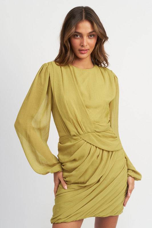 LONG SLEEVE RUCHED MINI DRESS - Shop Style & More | Fresh Looks, Everyday Deals & Free Shipping