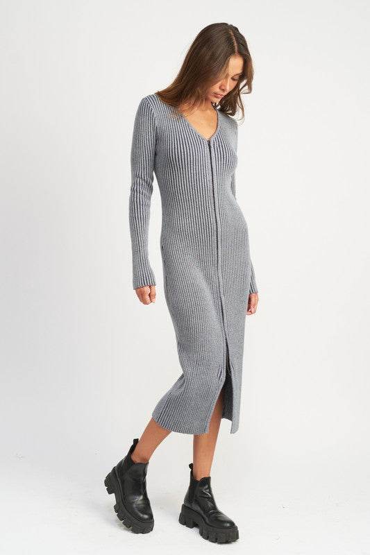 V-Neck Midi Dress w/ Two-Way Zipper - Shop Style & More | Fresh Looks, Everyday Deals & Free Shipping