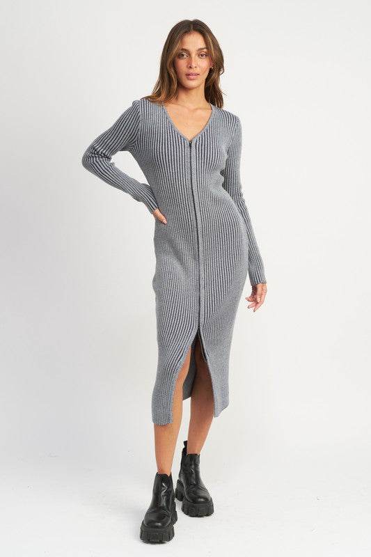 V-Neck Midi Dress w/ Two-Way Zipper - Shop Style & More | Fresh Looks, Everyday Deals & Free Shipping