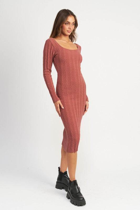 SQUARE NECK RIBBED MIDI DRESS - Shop Style & More | Fresh Looks, Everyday Deals & Free Shipping