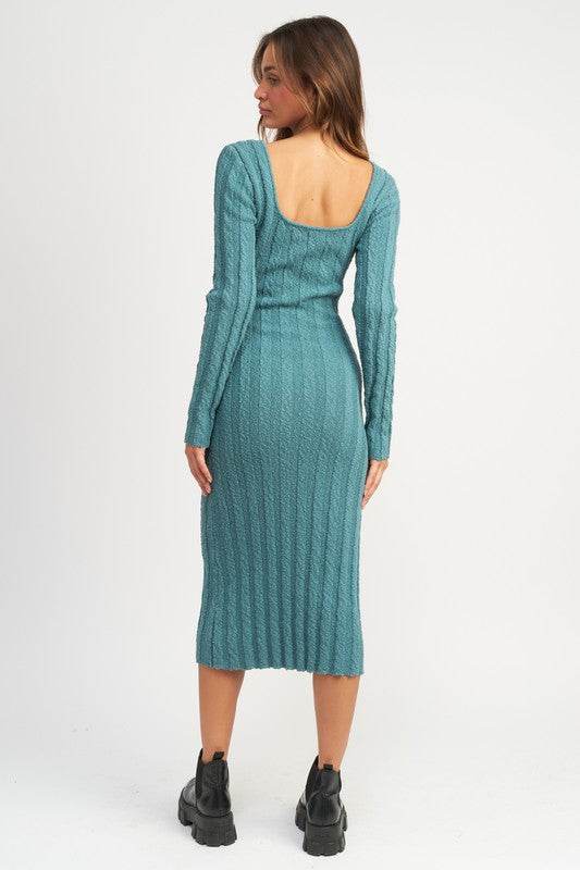 SQUARE NECK RIBBED MIDI DRESS - Shop Style & More | Fresh Looks, Everyday Deals & Free Shipping