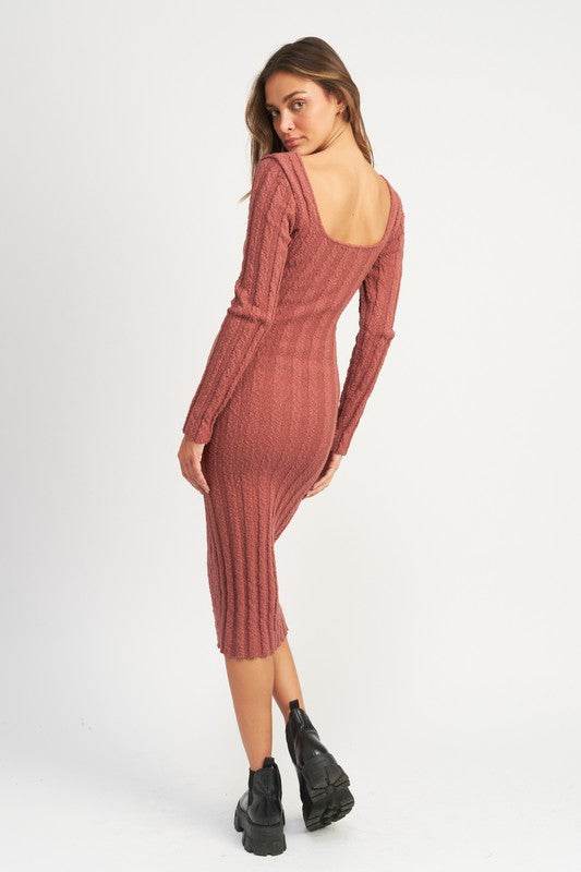 SQUARE NECK RIBBED MIDI DRESS - Shop Style & More | Fresh Looks, Everyday Deals & Free Shipping