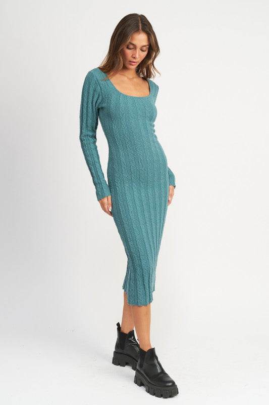 SQUARE NECK RIBBED MIDI DRESS - Shop Style & More | Fresh Looks, Everyday Deals & Free Shipping