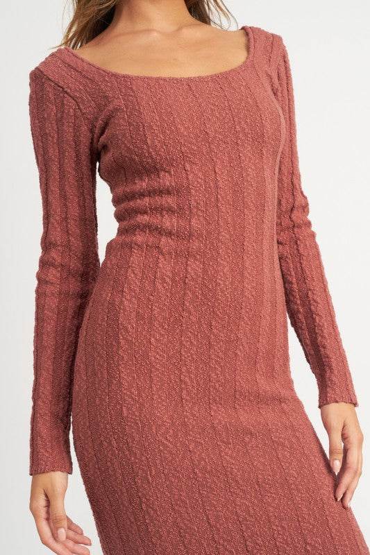 SQUARE NECK RIBBED MIDI DRESS - Shop Style & More | Fresh Looks, Everyday Deals & Free Shipping