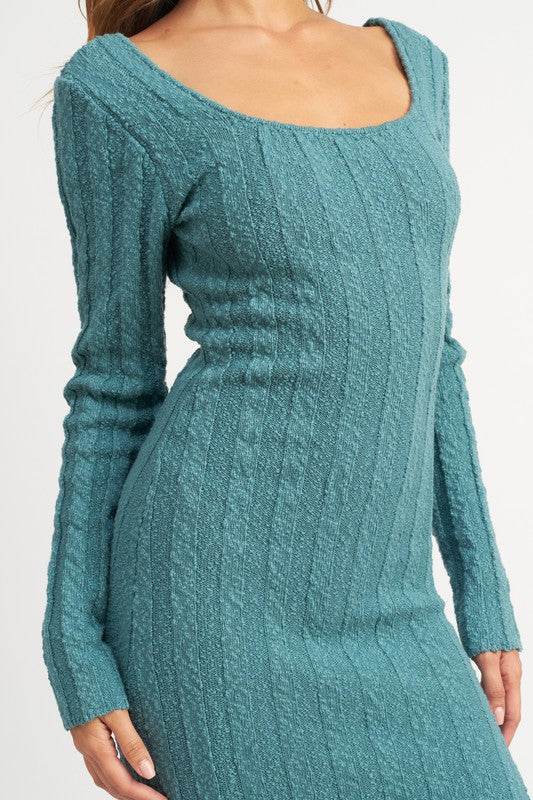 SQUARE NECK RIBBED MIDI DRESS - Shop Style & More | Fresh Looks, Everyday Deals & Free Shipping