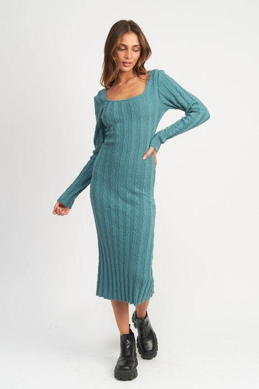 SQUARE NECK RIBBED MIDI DRESS - Shop Style & More | Fresh Looks, Everyday Deals & Free Shipping