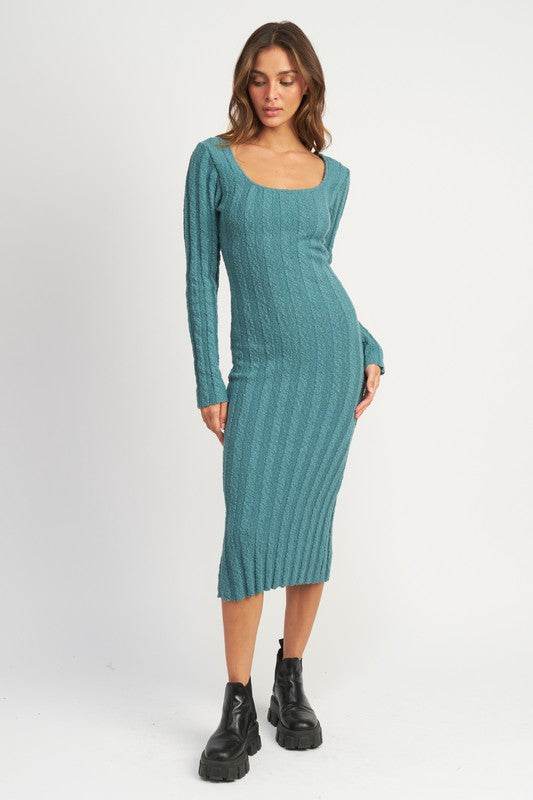 SQUARE NECK RIBBED MIDI DRESS - Shop Style & More | Fresh Looks, Everyday Deals & Free Shipping