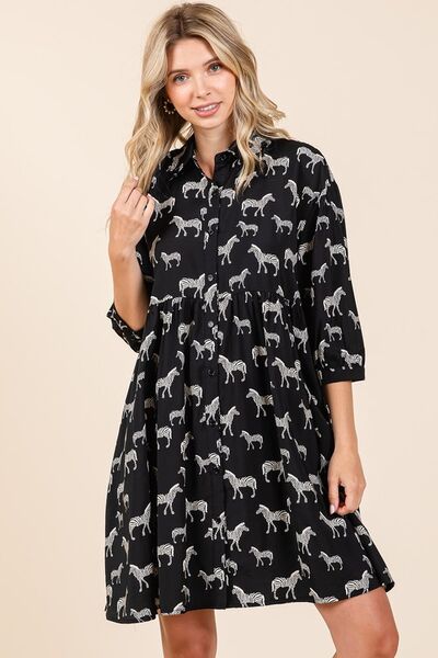 Mittoshop Zebra Print Button Down Shirt Mini Dress Casual Dresses