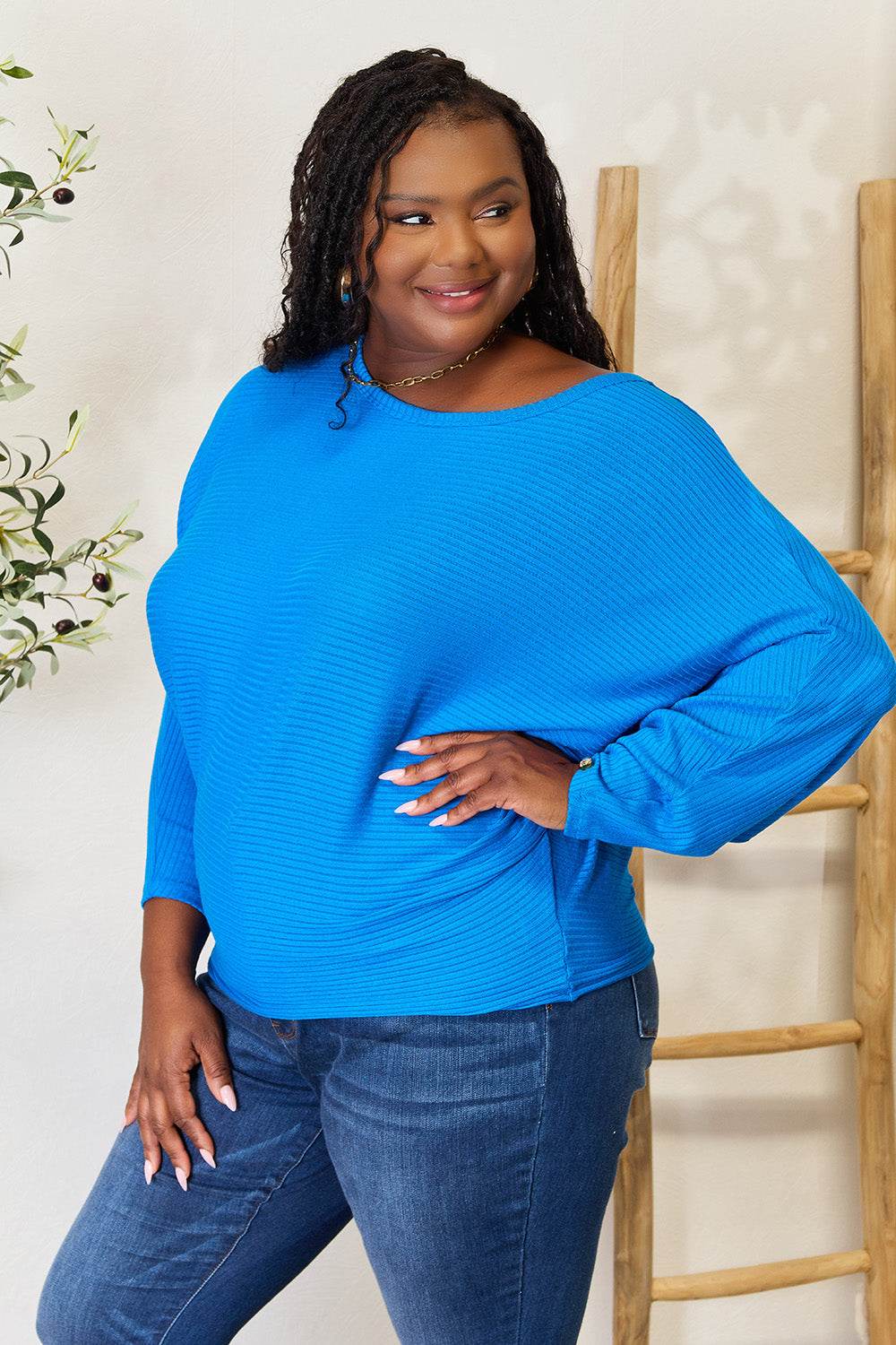 Zenana Full Size Round Neck Batwing Sleeve Blouse - Shop Style & More | Fresh Looks, Everyday Deals & Free Shipping