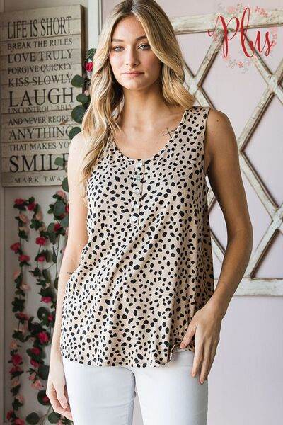 Heimish Full Size Front Button Animal Print Sleeveless Top Plus Size - Shop Style & More | Fresh Looks, Everyday Deals & Free Shipping