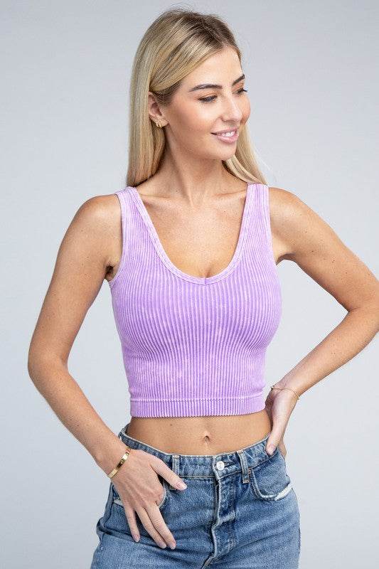 2-Way Neckline Washed Ribbed Cropped Tank Top - Shop Style & More | Fresh Looks, Everyday Deals & Free Shipping