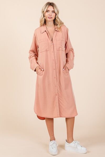 Mittoshop Button Down Long Sleeve Shirt Dress Dresses - Casual Dresses