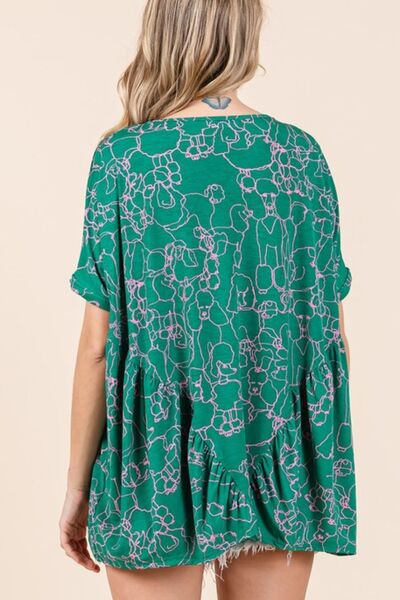 Mittoshop Abstract Print Round Neck Short Sleeve Top Women's Tops - Blouses