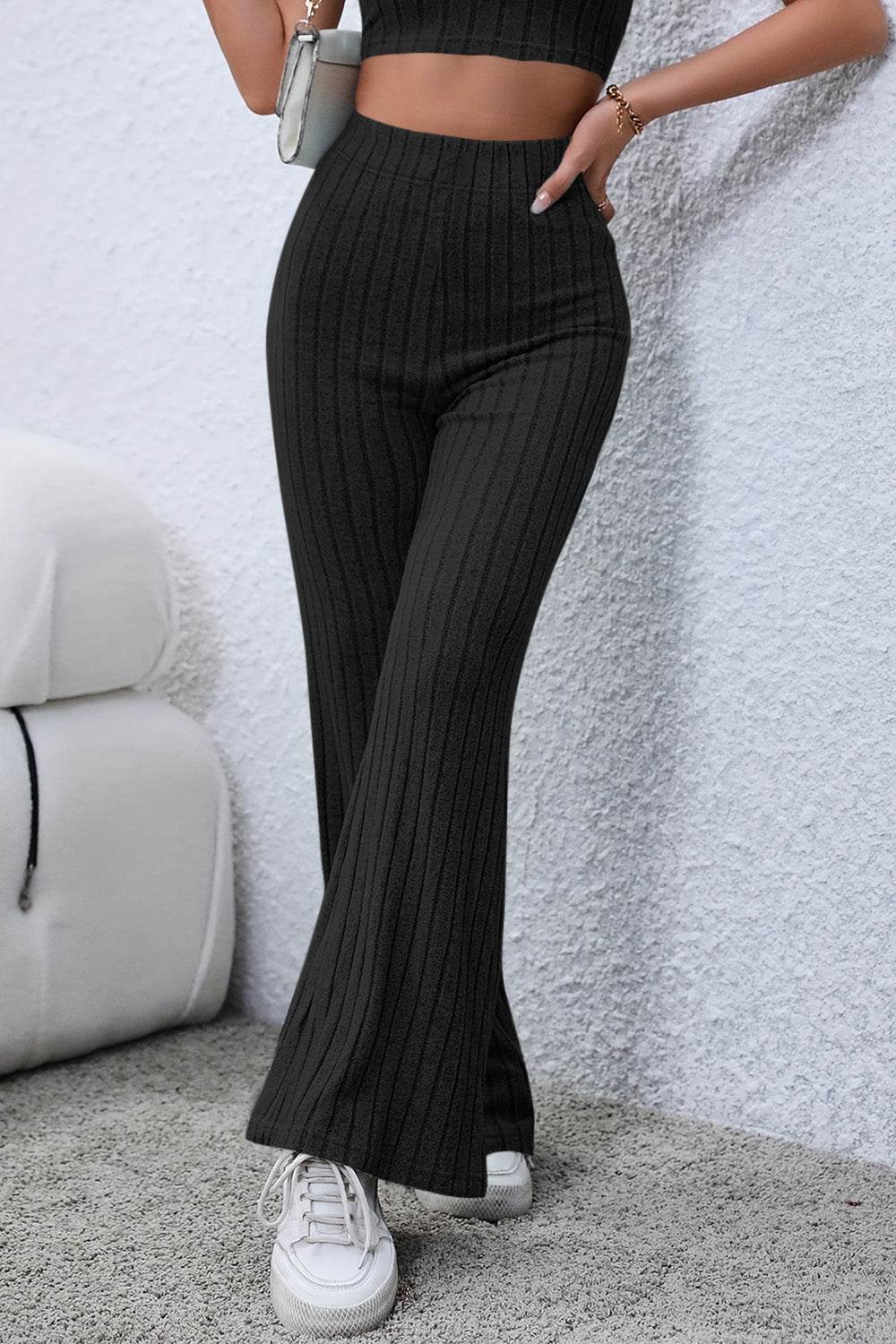 Basic Bae Full Size Ribbed High Waist Flare Pants - Shop Style & More | Fresh Looks, Everyday Deals & Free Shipping