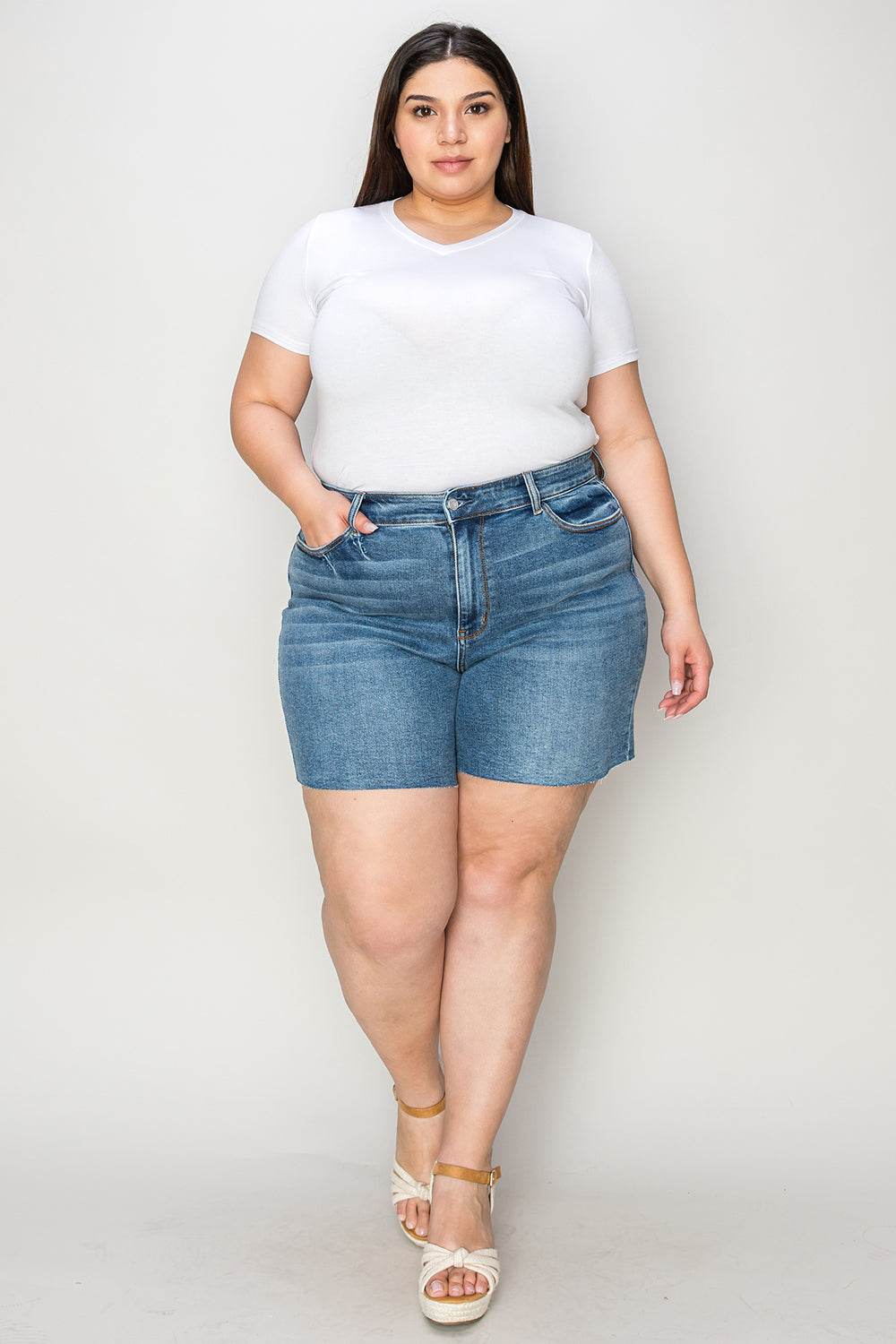 Judy Blue Full Size High Waist Slim Denim Shorts - Shop Style & More | Fresh Looks, Everyday Deals & Free Shipping