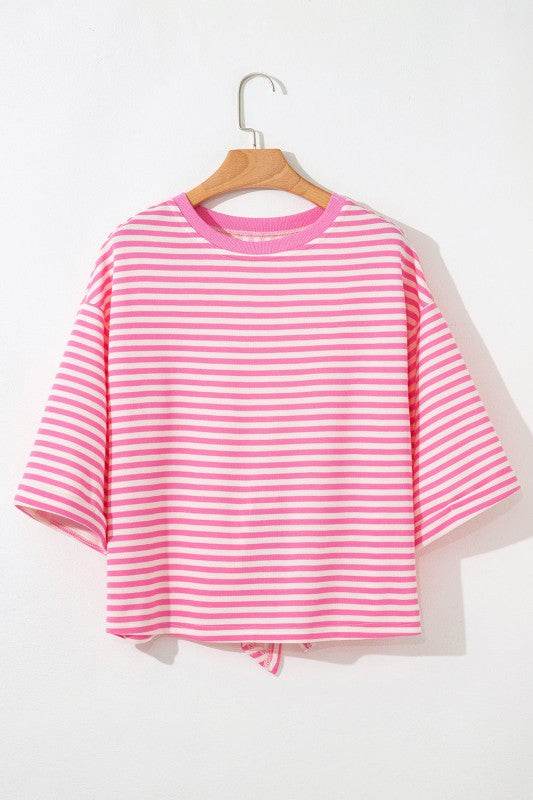Riley Stripe Bowknot Cutout Back Loose Top - Shop Style & More | Fresh Looks, Everyday Deals & Free Shipping