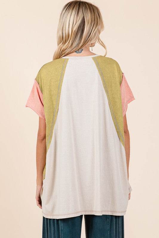 Mittoshop Color Block V-Neck Short Sleeve T-Shirt - Shop Style & More | Fresh Looks, Everyday Deals & Free Shipping