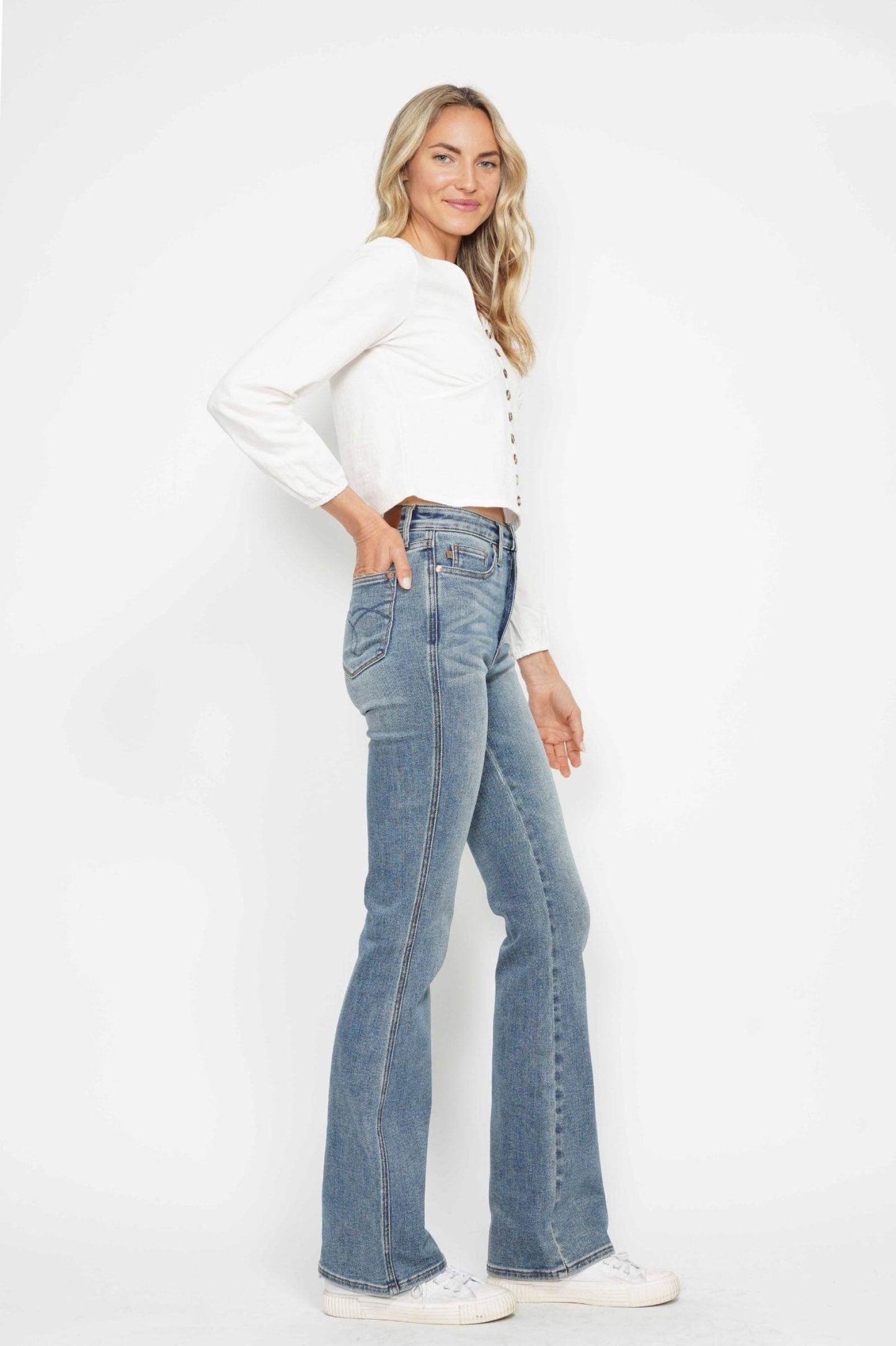 Judy Blue Full Size Tummy Control Back Embroidered Pocketed Bootcut Jeans Plus Size - Shop Style & More | Fresh Looks, Everyday Deals & Free Shipping