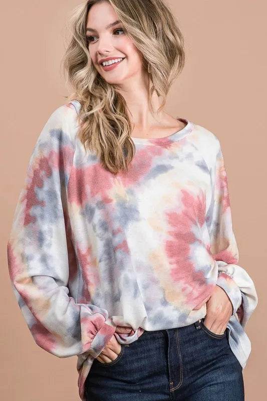 BiBi Tie Dye Print Terry Top With Puff Sleeves - Shop Style & More | Fresh Looks, Everyday Deals & Free Shipping