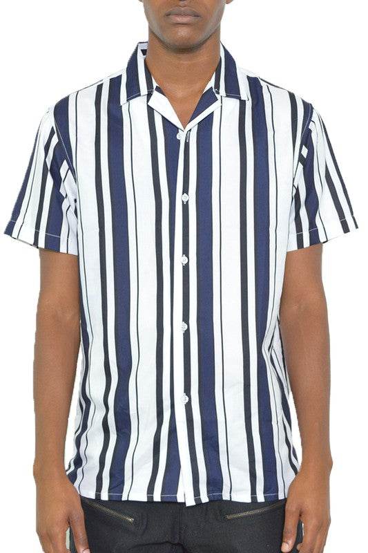 MENS SHORT SLEEVE STRIPED BUTTON DOWN SHIRT PRINT - Shop Style & More | Fresh Looks, Everyday Deals & Free Shipping