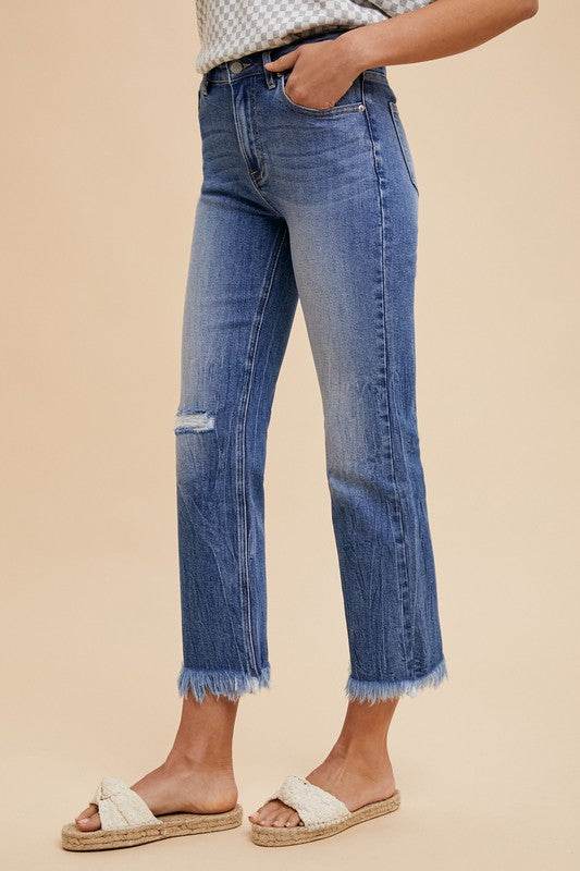 Annie Wear Distressed Raw Hem Straight Leg Cropped Jeans - Shop Style & More | Fresh Looks, Everyday Deals & Free Shipping