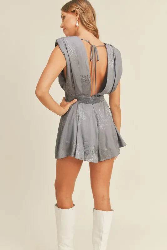 MABLE Draped Romper with Pleated Shoulder Pad Detail - Shop Style & More | Fresh Looks, Everyday Deals & Free Shipping