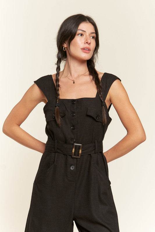 PLUS SLEEVELESS SQUARE NECK BUTTON ANKLE JUMPSUIT - Shop Style & More | Fresh Looks, Everyday Deals & Free Shipping