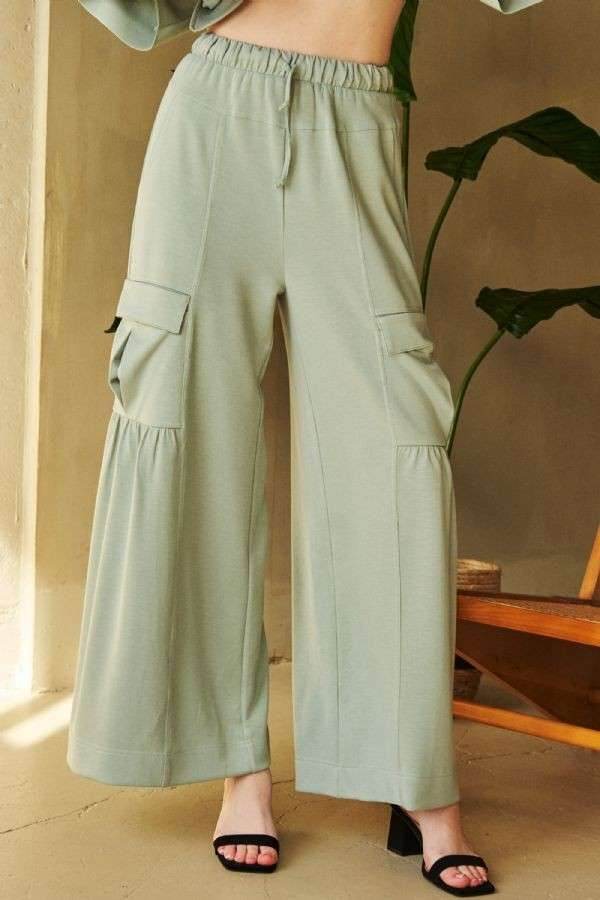Davi & Dani Drawstring Ruched Detail Wide Leg Pants - Shop Style & More | Fresh Looks, Everyday Deals & Free Shipping