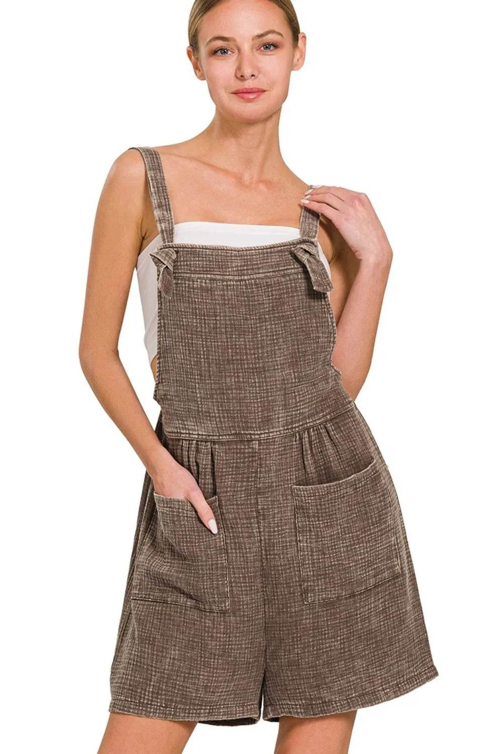 Zenana Woven Double Gauze Acid Washed Romper - Shop Style & More | Fresh Looks, Everyday Deals & Free Shipping