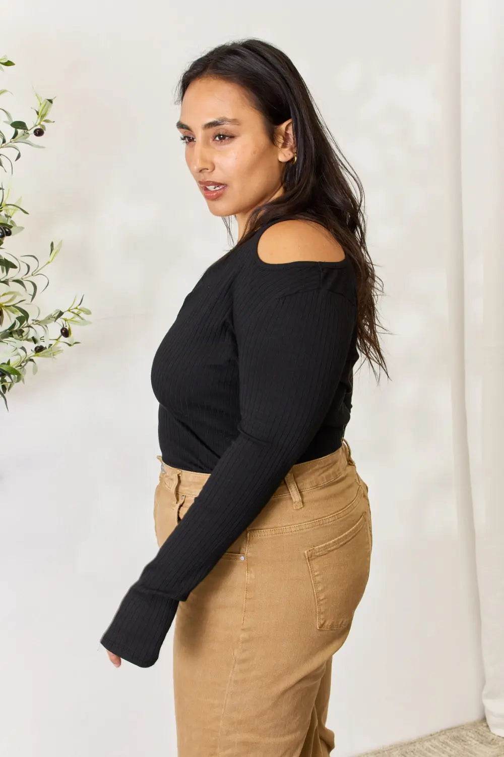 Culture Code Full Size Ribbed Surplice Cold Shoulder Top - Shop Style & More | Fresh Looks, Everyday Deals & Free Shipping