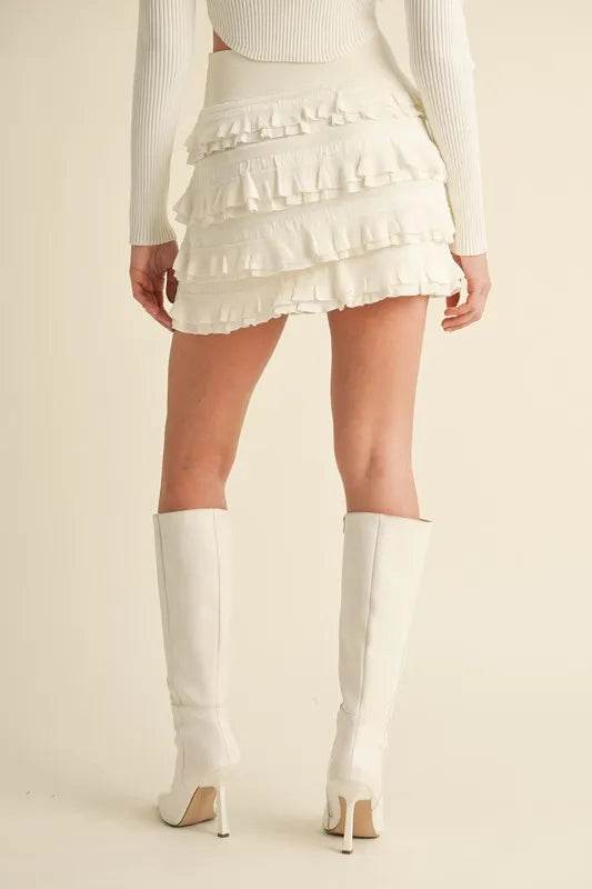MABLE Ruffled Detail High Waist Knit Mini Skirt - Shop Style & More | Fresh Looks, Everyday Deals & Free Shipping