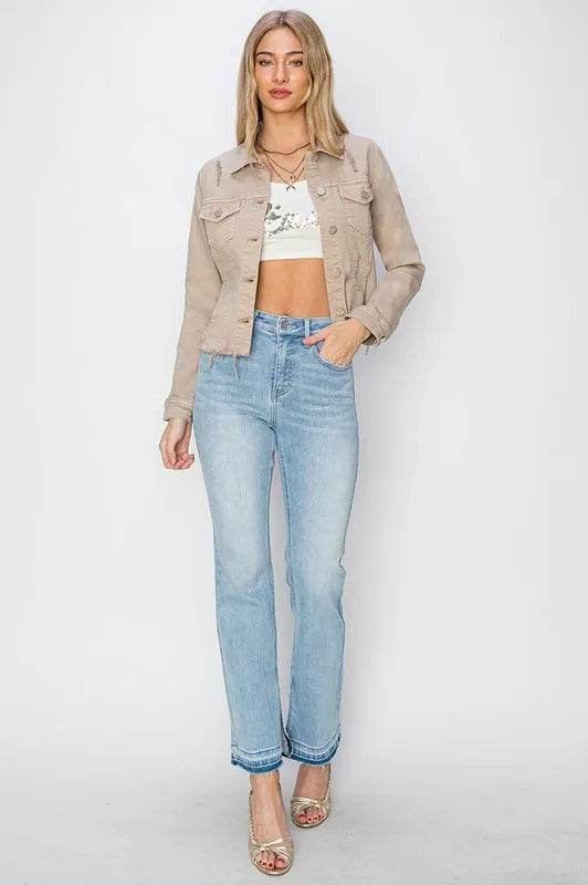 RISEN Full Size Raw Hem Button Up Cropped Denim Jacket Plus Size - Shop Style & More | Fresh Looks, Everyday Deals & Free Shipping