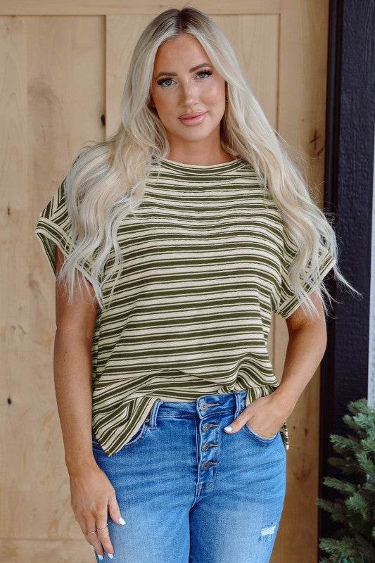 Abby Stripe Textured Side Slits Top - Shop Style & More | Fresh Looks, Everyday Deals & Free Shipping