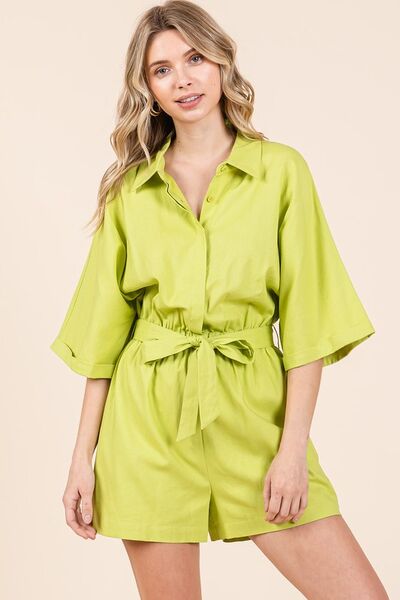 Mittoshop Tie Waist Half Sleeve Romper Jumpsuits