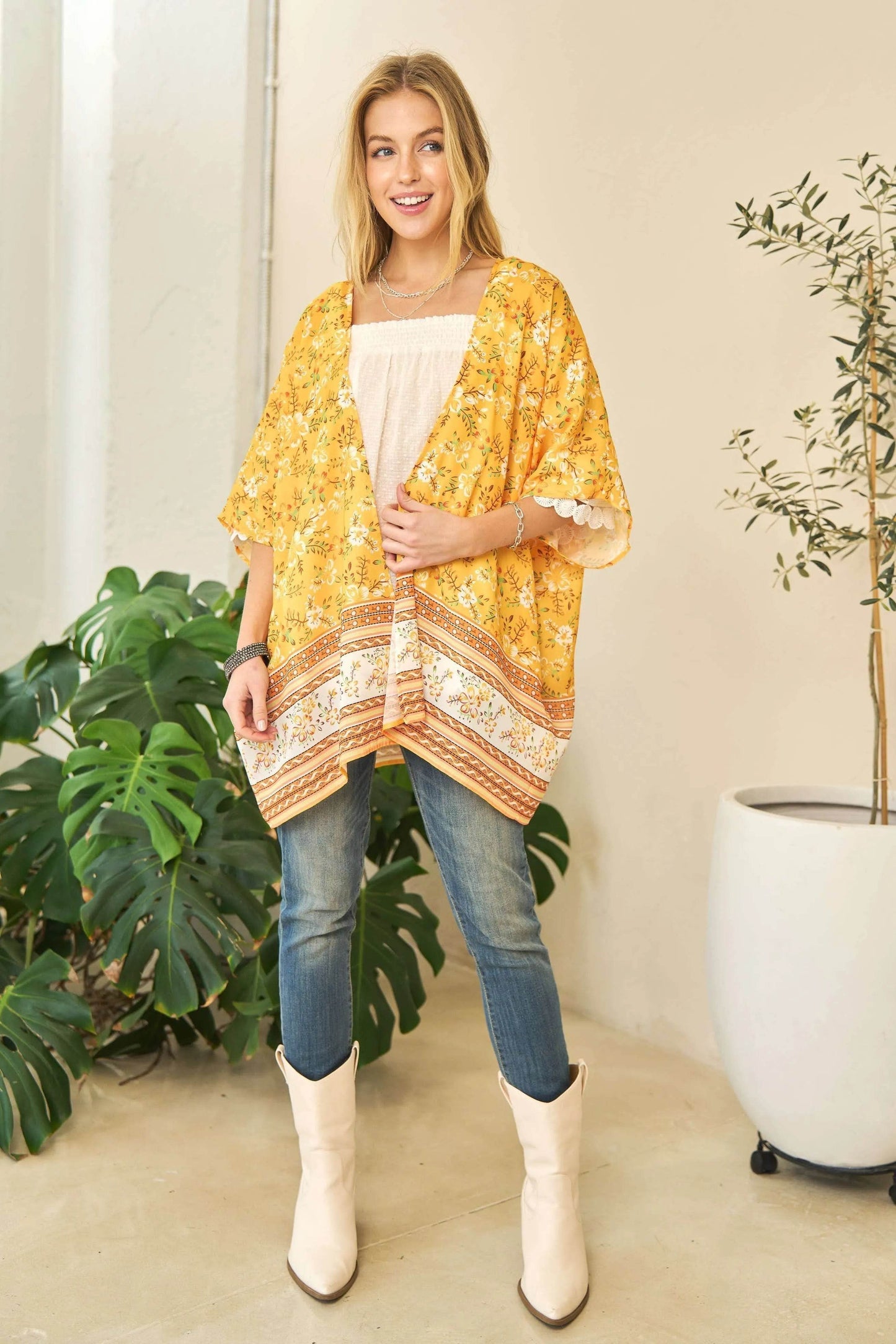 Davi & Dani Floral Printed Short Sleeve Loose Fit Kimono Cover Up - Shop Style & More | Fresh Looks, Everyday Deals & Free Shipping