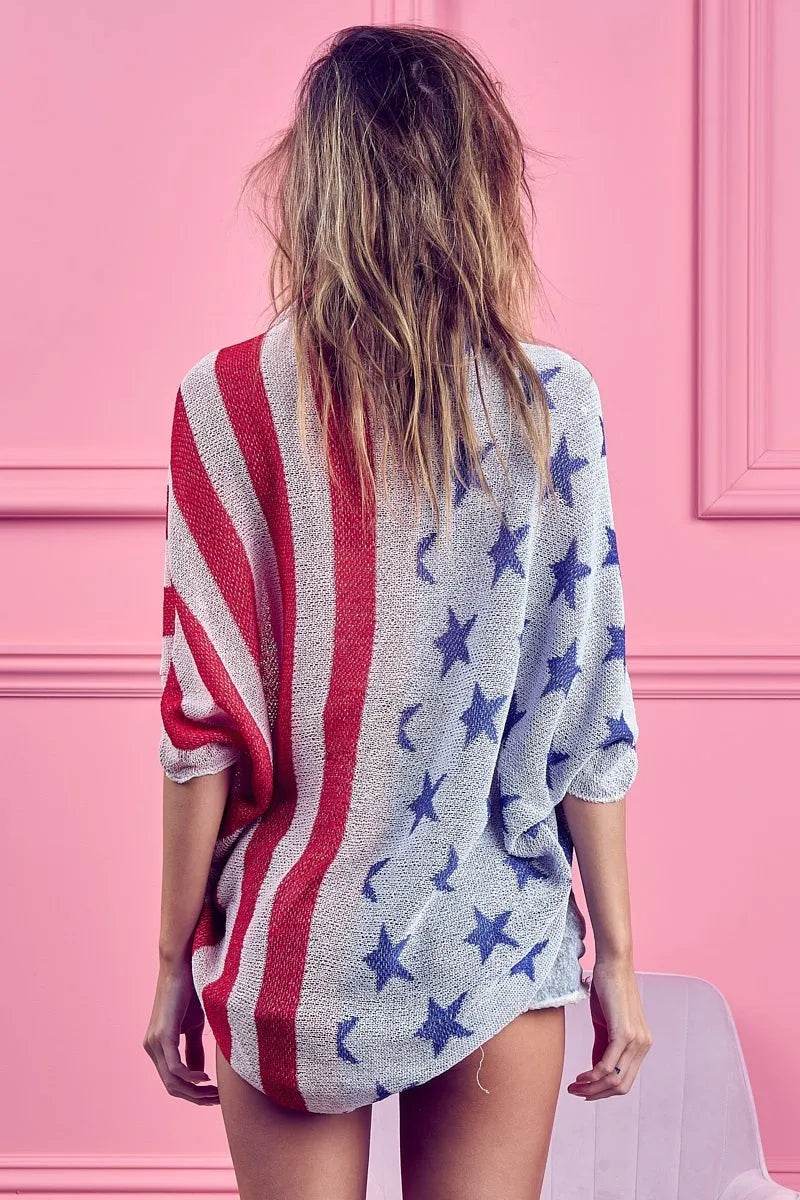 BiBi American Flag Theme Cocoon Knit Cardigan - Shop Style & More | Fresh Looks, Everyday Deals & Free Shipping