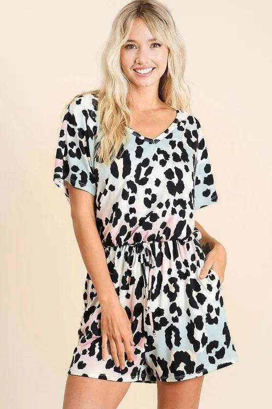 BiBi Gradation Leopard Soft Knit V-neck Romper - Shop Style & More | Fresh Looks, Everyday Deals & Free Shipping