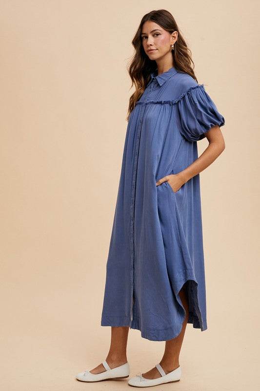 Annie Wear Mineral Washed Button Down Puff Sleeve Shirt Dress - Shop Style & More | Fresh Looks, Everyday Deals & Free Shipping