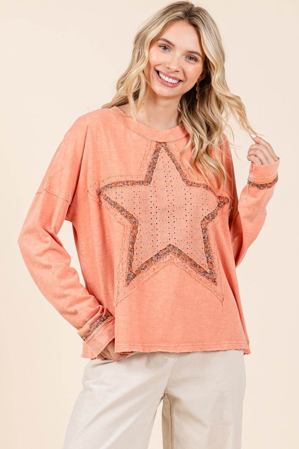 Mittoshop Mineral Wash Star Patch Long Sleeve T-Shirt - Shop Style & More | Fresh Looks, Everyday Deals & Free Shipping