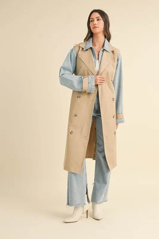 MABLE Layered Look Trench Coat With Denim Jacket - Shop Style & More | Fresh Looks, Everyday Deals & Free Shipping