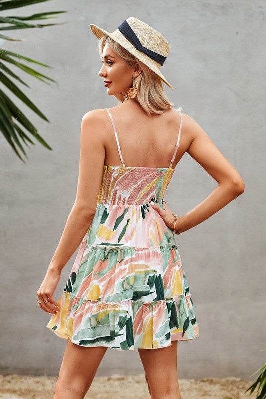 Tie Dye V Neck Sleeveless Ruffle Hem A Line Dress - Shop Style & More | Fresh Looks, Everyday Deals & Free Shipping