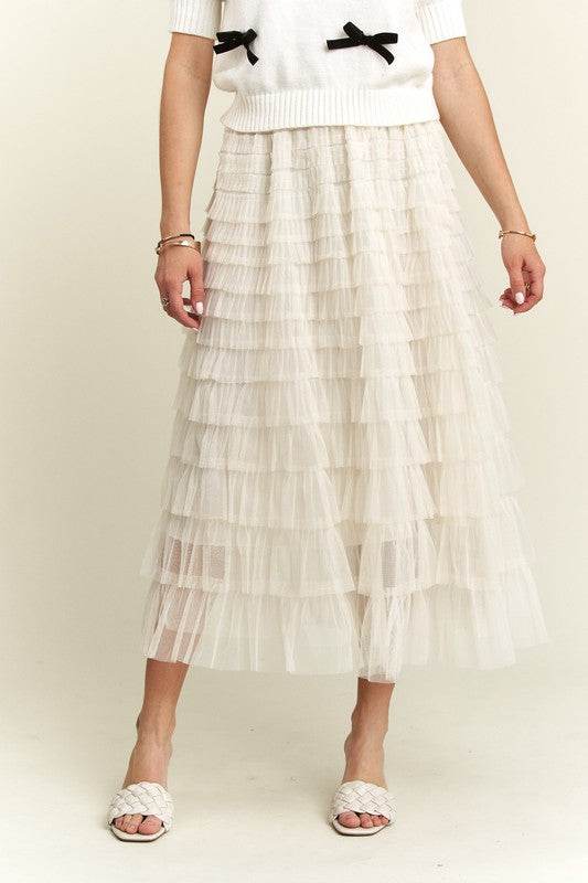 ADORA Elastic Waist Layered Mesh Midi Skirt - Shop Style & More | Fresh Looks, Everyday Deals & Free Shipping