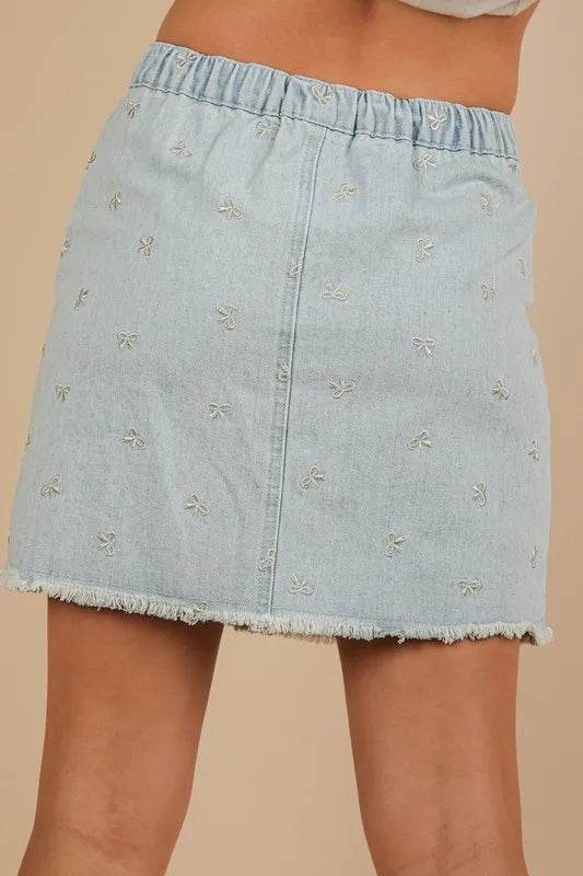 VERY J Bow Printed Casual Denim Mini Skirt - Shop Style & More | Fresh Looks, Everyday Deals & Free Shipping