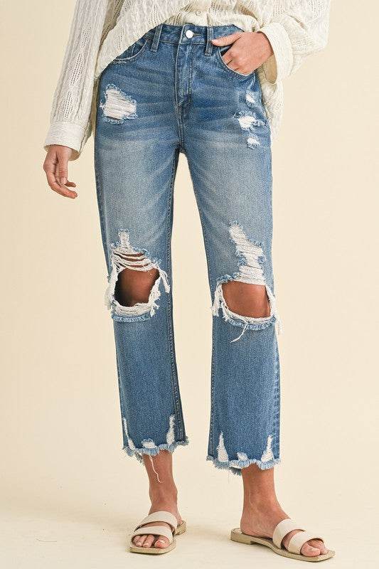 Annie Wear Distressed Raw Hem Cropped Jeans - Shop Style & More | Fresh Looks, Everyday Deals & Free Shipping