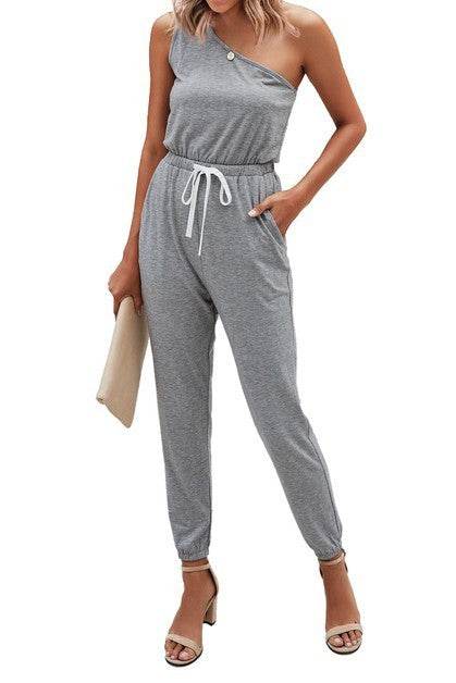 One Shoulder Sleeveless Elastic Waist Jumpsuit - Shop Style & More | Fresh Looks, Everyday Deals & Free Shipping