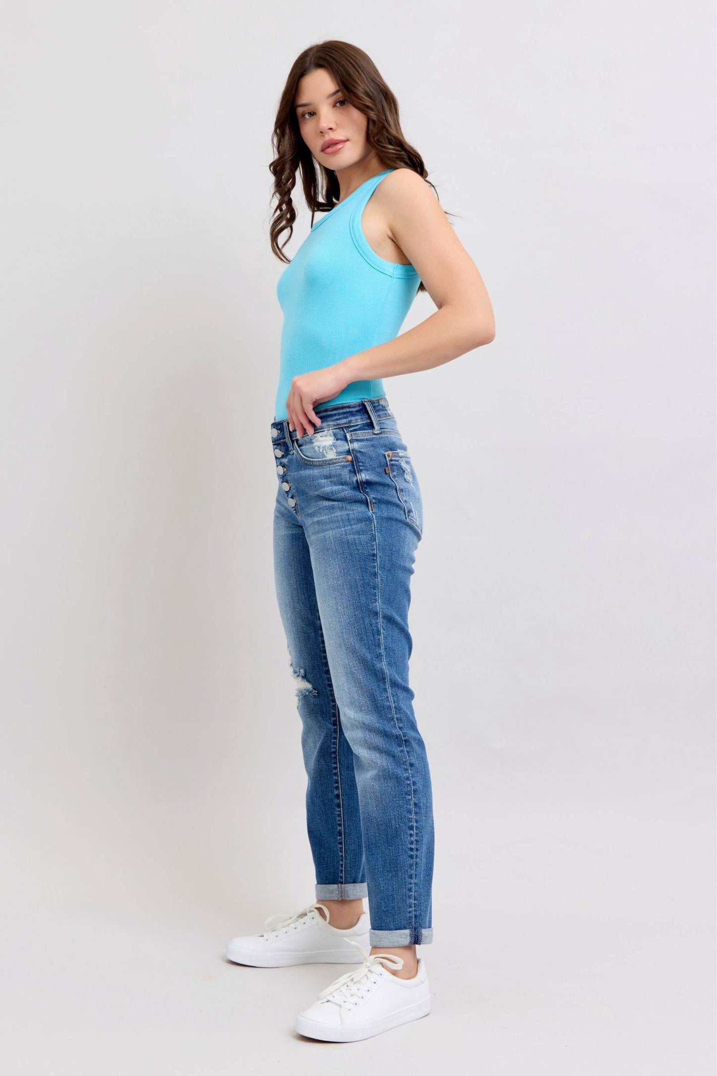 Judy Blue Full Size Button Fly Distressed Jeans with Pockets Plus Size - Shop Style & More | Fresh Looks, Everyday Deals & Free Shipping