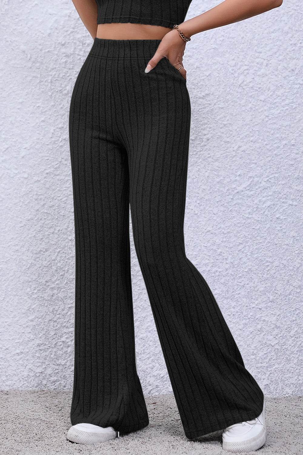 Basic Bae Full Size Ribbed High Waist Flare Pants - Shop Style & More | Fresh Looks, Everyday Deals & Free Shipping