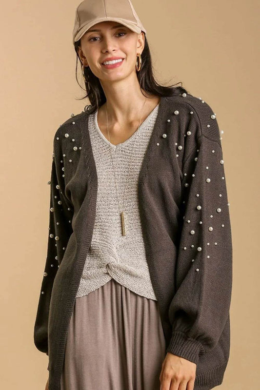Umgee Full Size Open Front Cardigan with Long Sleeve Pearl Details Plus Size - Shop Style & More | Fresh Looks, Everyday Deals & Free Shipping